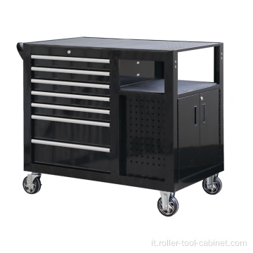 Mobiletto con rotelle per workstation con cassetto nero lucido, 720 mm di profondità
